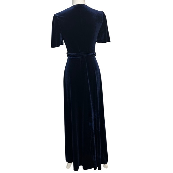 Aqua Velvet Wrap Maxi Dress Flutter Sleeves Navy Blue Size XSmall - Picture 6 of 6